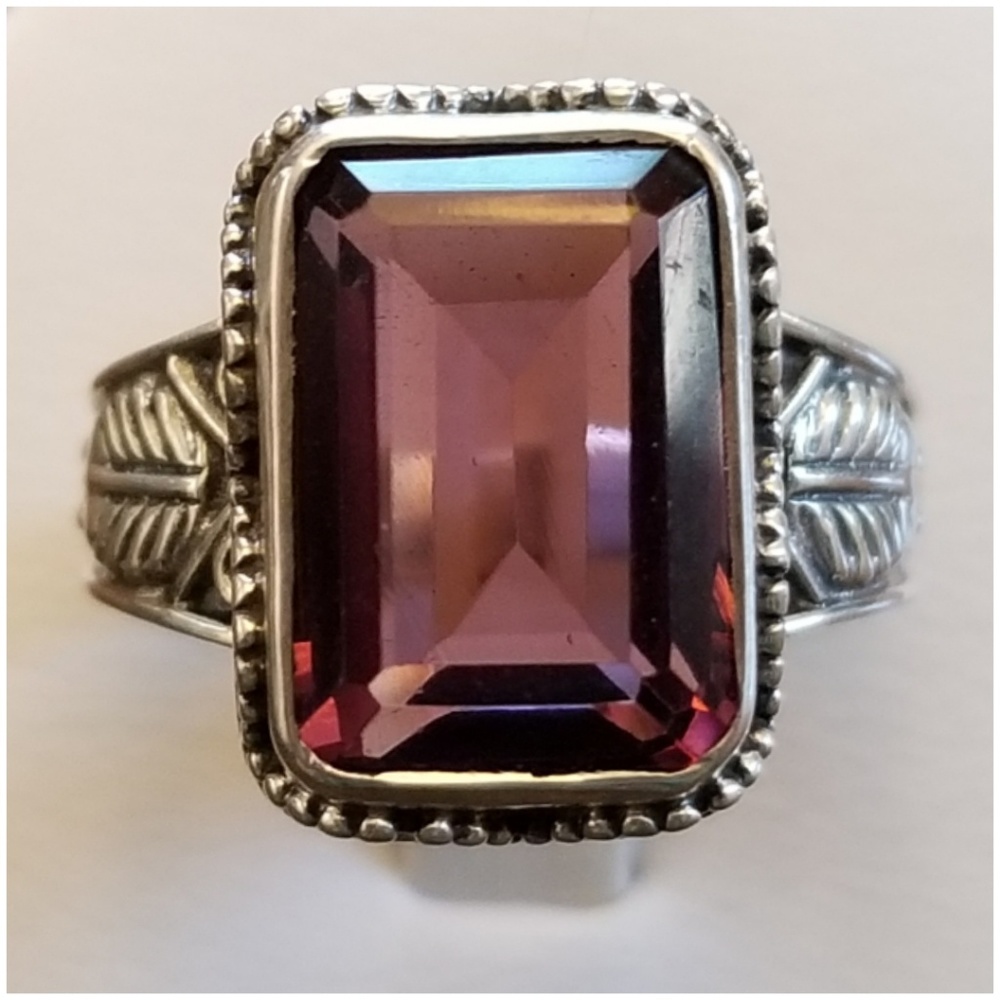 Genuine 6ct Amethyst Detailed Design Ring 7.5